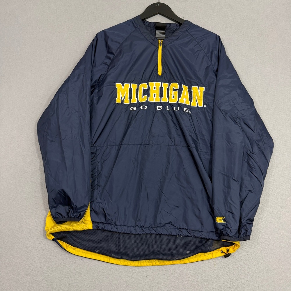 Vintage Michigan Wolverines Windbreaker Large Navy Go Blue Pullover Quarter Zip